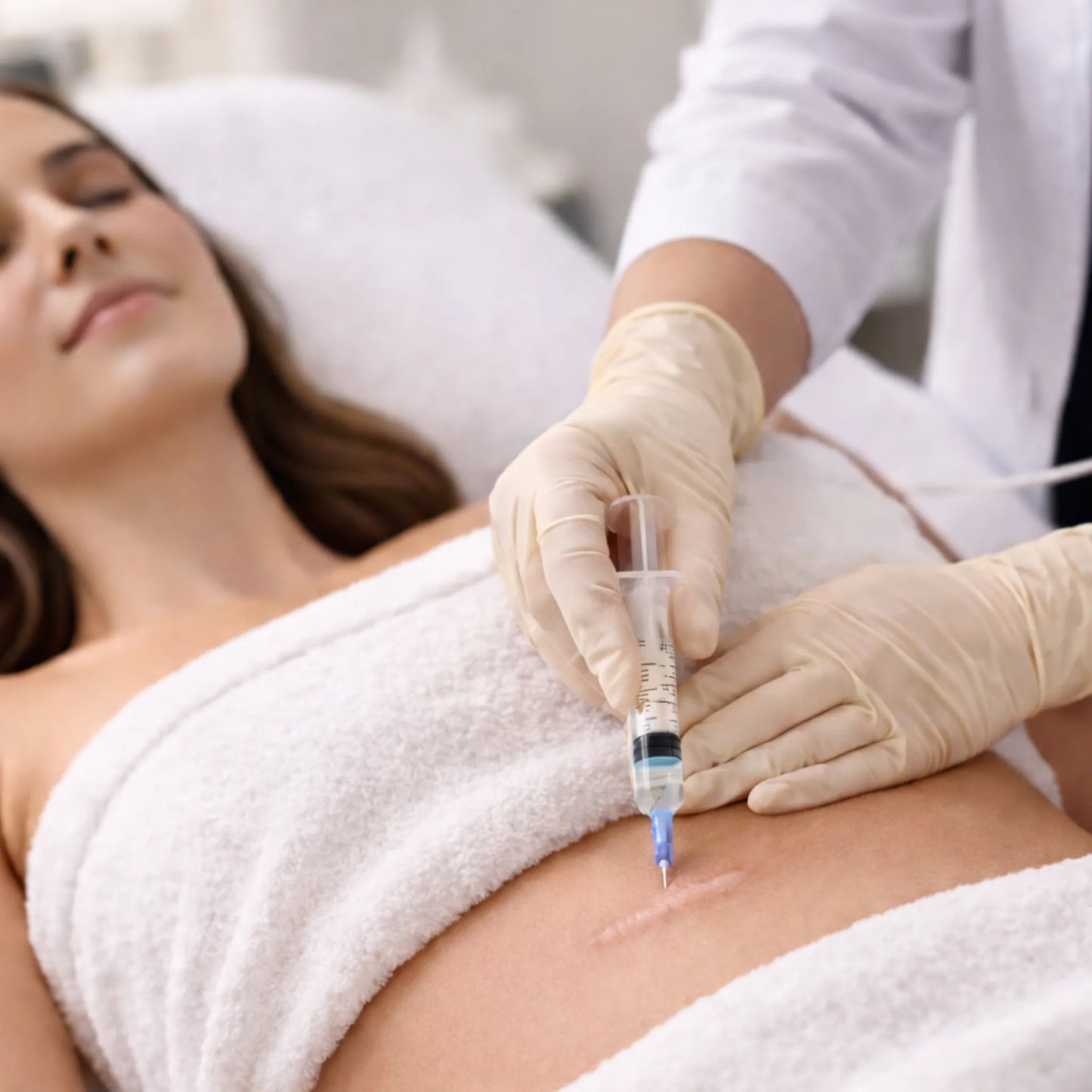 Ozone injection scar therapy treatment targeting a small healed abdominal scar at Modern Radiance Oregon.